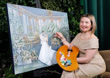 Live Wedding Painter Olga Pankova creating a masterpiece at a wedding